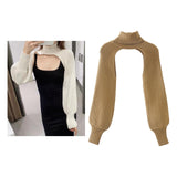Maxbell Maxbell Turtleneck Sexy Short Sweater Long Sleeve Knitwear Pullover Halter Top Khaki