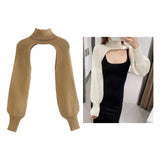 Maxbell Maxbell Turtleneck Sexy Short Sweater Long Sleeve Knitwear Pullover Halter Top Khaki