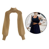 Maxbell Maxbell Turtleneck Sexy Short Sweater Long Sleeve Knitwear Pullover Halter Top Khaki