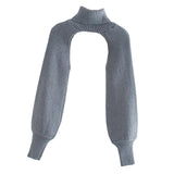 Maxbell Maxbell Turtleneck Sexy Short Sweater Long Sleeve Knitwear Pullover Halter Top Gray