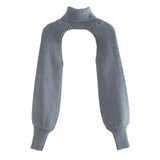 Maxbell Maxbell Turtleneck Sexy Short Sweater Long Sleeve Knitwear Pullover Halter Top Gray