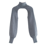 Maxbell Maxbell Turtleneck Sexy Short Sweater Long Sleeve Knitwear Pullover Halter Top Gray