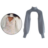 Maxbell Maxbell Turtleneck Sexy Short Sweater Long Sleeve Knitwear Pullover Halter Top Gray