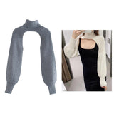 Maxbell Maxbell Turtleneck Sexy Short Sweater Long Sleeve Knitwear Pullover Halter Top Gray
