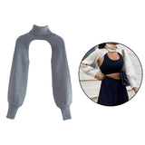 Maxbell Maxbell Turtleneck Sexy Short Sweater Long Sleeve Knitwear Pullover Halter Top Gray