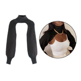 Maxbell Maxbell Turtleneck Sexy Short Sweater Long Sleeve Knitwear Pullover Halter Top Black
