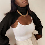 Maxbell Maxbell Turtleneck Sexy Short Sweater Long Sleeve Knitwear Pullover Halter Top Black
