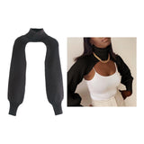 Maxbell Maxbell Turtleneck Sexy Short Sweater Long Sleeve Knitwear Pullover Halter Top Black