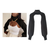 Maxbell Maxbell Turtleneck Sexy Short Sweater Long Sleeve Knitwear Pullover Halter Top Black