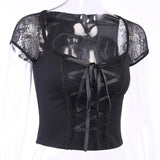 Maxbell Maxbell Vintage Tops Goth T-shirt Women Sexy Bandage Lace T-shirts Gothic Top  S