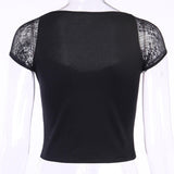 Maxbell Maxbell Vintage Tops Goth T-shirt Women Sexy Bandage Lace T-shirts Gothic Top  S