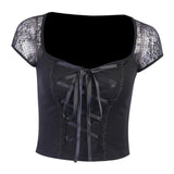 Maxbell Maxbell Vintage Tops Goth T-shirt Women Sexy Bandage Lace T-shirts Gothic Top  S