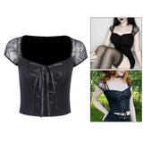 Maxbell Maxbell Vintage Tops Goth T-shirt Women Sexy Bandage Lace T-shirts Gothic Top  S