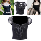 Maxbell Maxbell Vintage Tops Goth T-shirt Women Sexy Bandage Lace T-shirts Gothic Top  S