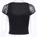 Maxbell Vintage Tops Goth T-shirt Women Sexy Bandage Lace T-shirts Gothic Top  M