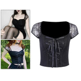 Maxbell Vintage Tops Goth T-shirt Women Sexy Bandage Lace T-shirts Gothic Top  L