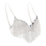 Belly Dance Bra Sparkle Sequined Tassel Top Party Club White