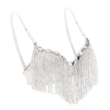 Belly Dance Bra Sparkle Sequined Tassel Top Party Club White