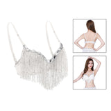 Belly Dance Bra Sparkle Sequined Tassel Top Party Club White