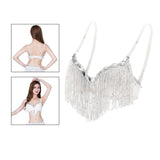 Belly Dance Bra Sparkle Sequined Tassel Top Party Club White