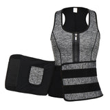 Men Sauna Vest Waist Trainer Neoprene Sweat Tank Top Zipper Tummy Gray L