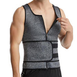 Men Sauna Vest Waist Trainer Neoprene Sweat Tank Top Zipper Tummy Gray L