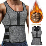 Men Sauna Vest Waist Trainer Neoprene Sweat Tank Top Zipper Tummy Gray L