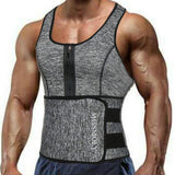 Men Sauna Vest Waist Trainer Neoprene Sweat Tank Top Zipper Tummy Gray L