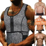 Men Sauna Vest Waist Trainer Neoprene Sweat Tank Top Zipper Tummy Gray L