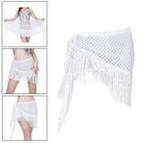 Maxbell 2xWomen Belly Dance Hip Scarf Sequins Dance Belt Tassel Skirt Belt White