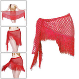 Maxbell 2xWomen Belly Dance Hip Scarf Sequins Dance Belt Tassel Skirt Belt Red