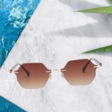 Rimless Sunglasses Girls UV Protective Sun Glasses Eyewear Gradient Brown