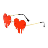 Maxbell 4xFashion Dripping Heart Sun Glasses Personality Party Eye Glasses Frameless red
