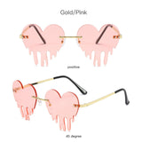 Maxbell 3xFashion Dripping Heart Sun Glasses Personality Party Eye Glasses Frameless pink