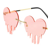 Maxbell 2xFashion Dripping Heart Sun Glasses Personality Party Eye Glasses Frameless pink