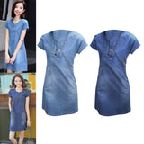 Maxbell Maxbell Womens Sexy Denim Dress Spring Summer V Neck Slim Fit Skirt Light Blue M