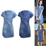 Maxbell Maxbell Womens Sexy Denim Dress Spring Summer V Neck Slim Fit Skirt Light Blue M