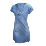 Maxbell Maxbell Womens Sexy Denim Dress Spring Summer V Neck Slim Fit Skirt Light Blue M