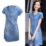 Maxbell Maxbell Womens Sexy Denim Dress Spring Summer V Neck Slim Fit Skirt Light Blue M