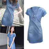 Maxbell Maxbell Womens Sexy Denim Dress Spring Summer V Neck Slim Fit Skirt Light Blue M