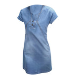 Maxbell Maxbell Womens Sexy Denim Dress Spring Summer V Neck Slim Fit Skirt Light Blue L