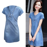 Maxbell Maxbell Womens Sexy Denim Dress Spring Summer V Neck Slim Fit Skirt Light Blue L