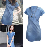 Maxbell Maxbell Womens Sexy Denim Dress Spring Summer V Neck Slim Fit Skirt Light Blue L