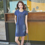 Maxbell Maxbell Womens Sexy Denim Dress Spring Summer V Neck Slim Fit Skirt Dark Blue M