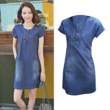 Maxbell Maxbell Womens Sexy Denim Dress Spring Summer V Neck Slim Fit Skirt Dark Blue M
