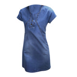 Maxbell Maxbell Womens Sexy Denim Dress Spring Summer V Neck Slim Fit Skirt Dark Blue L