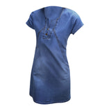 Maxbell Maxbell Womens Sexy Denim Dress Spring Summer V Neck Slim Fit Skirt Dark Blue L