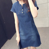 Maxbell Maxbell Womens Sexy Denim Dress Spring Summer V Neck Slim Fit Skirt Dark Blue XL