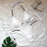 Maxbell Maxbell Women Sexy Swimsuit Push Up Bras Rhinestone Bikini Set Bathing Suit S White