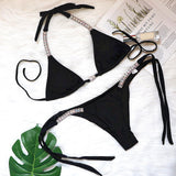 Maxbell Maxbell Women Sexy Swimsuit Push Up Bras Rhinestone Bikini Set Bathing Suit S Black